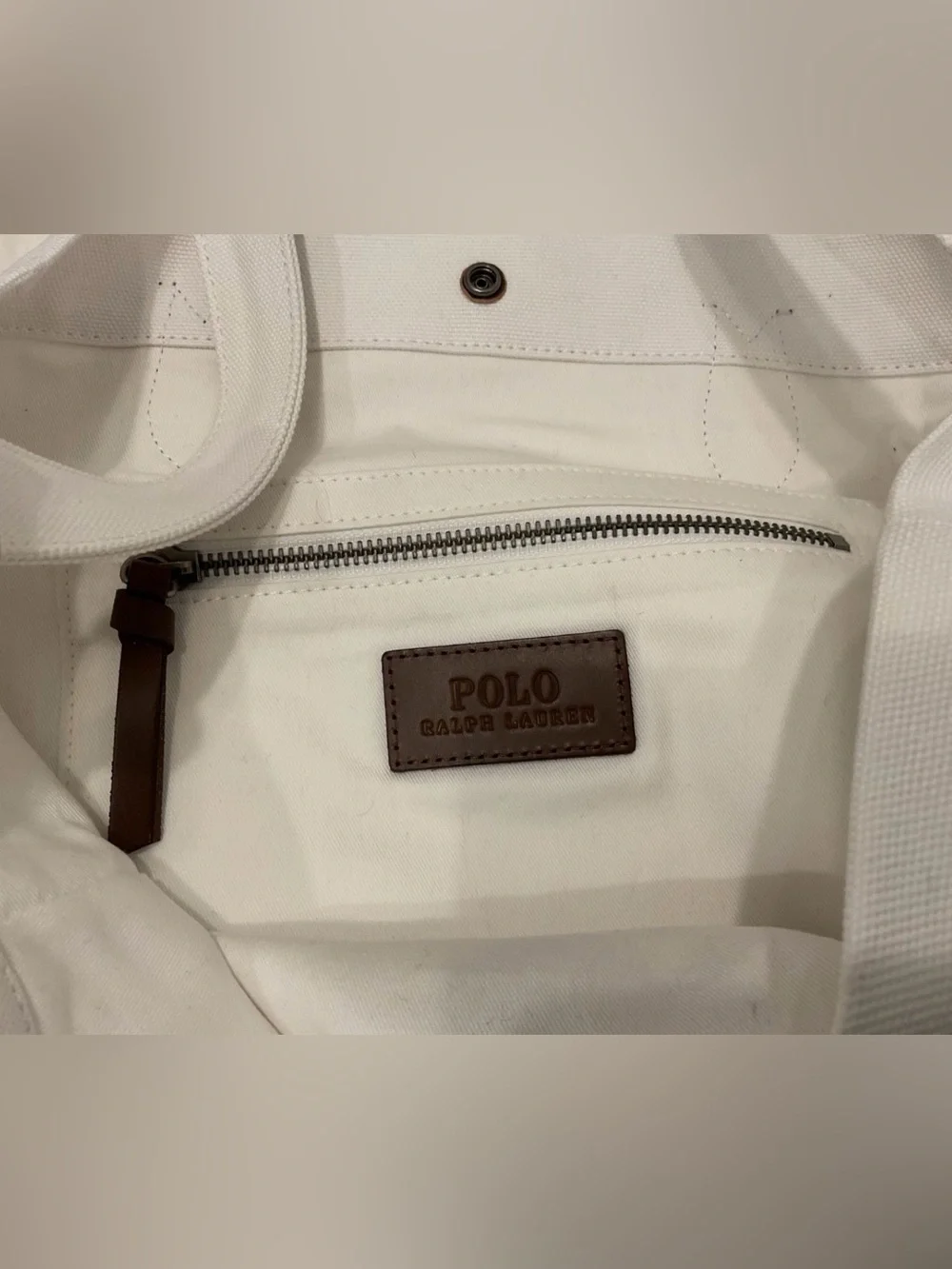 Polo Ralph Lauren White COLLEGIATE BEAR Canvas Embroidered SHOPPER Tote Bag